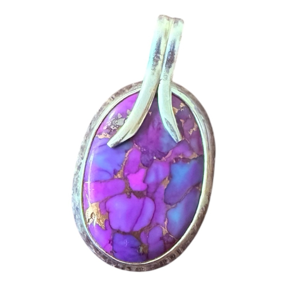 Purple Copper Turquoise Sterling Silver Pendant, Southwestern Viibes, 1.4” Long